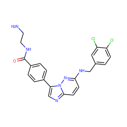 NCCNC(=O)c1ccc(-c2cnc3ccc(NCc4ccc(Cl)c(Cl)c4)nn23)cc1 ZINC000058591543