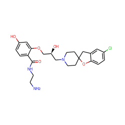 NCCNC(=O)c1ccc(O)cc1OC[C@@H](O)CN1CCC2(CC1)Cc1cc(Cl)ccc1O2 ZINC000038851004