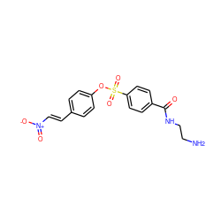 NCCNC(=O)c1ccc(S(=O)(=O)Oc2ccc(/C=C/[N+](=O)[O-])cc2)cc1 ZINC000013823398