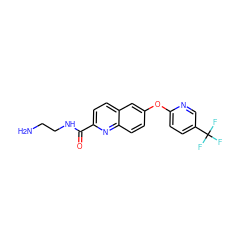 NCCNC(=O)c1ccc2cc(Oc3ccc(C(F)(F)F)cn3)ccc2n1 ZINC001772646443