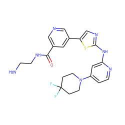 NCCNC(=O)c1cncc(-c2cnc(Nc3cc(N4CCC(F)(F)CC4)ccn3)s2)c1 ZINC000034841379