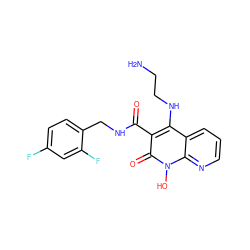 NCCNc1c(C(=O)NCc2ccc(F)cc2F)c(=O)n(O)c2ncccc12 ZINC000169352013