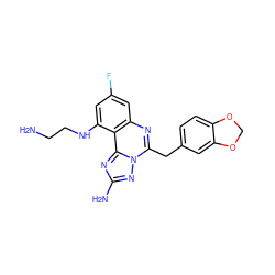 NCCNc1cc(F)cc2nc(Cc3ccc4c(c3)OCO4)n3nc(N)nc3c12 ZINC000145003404