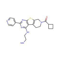 NCCNc1nc(-c2ccncc2)nc2sc3c(c12)CCN(C(=O)C1CCC1)C3 ZINC000223689899