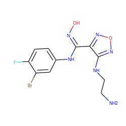 NCCNc1nonc1/C(=N\O)Nc1ccc(F)c(Br)c1 ZINC000253387859