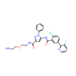 NCCOCCNC(=O)c1cc(NC(=O)c2cc(-c3ncccc3F)ccc2Cl)n(-c2ccccc2)n1 ZINC001772633503