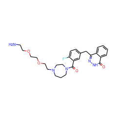 NCCOCCOCCN1CCCN(C(=O)c2cc(Cc3n[nH]c(=O)c4ccccc34)ccc2F)CC1 ZINC000169008294