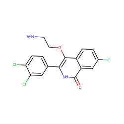 NCCOc1c(-c2ccc(Cl)c(Cl)c2)[nH]c(=O)c2cc(F)ccc12 ZINC000149290482