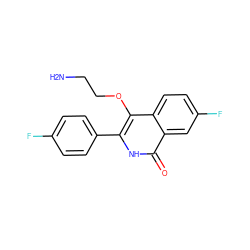 NCCOc1c(-c2ccc(F)cc2)[nH]c(=O)c2cc(F)ccc12 ZINC000149406871