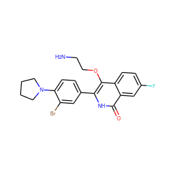 NCCOc1c(-c2ccc(N3CCCC3)c(Br)c2)[nH]c(=O)c2cc(F)ccc12 ZINC000149393022