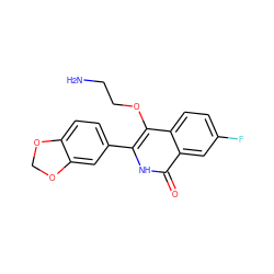 NCCOc1c(-c2ccc3c(c2)OCO3)[nH]c(=O)c2cc(F)ccc12 ZINC000149344012