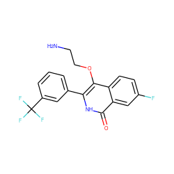 NCCOc1c(-c2cccc(C(F)(F)F)c2)[nH]c(=O)c2cc(F)ccc12 ZINC000149157531