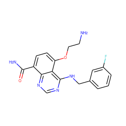 NCCOc1ccc(C(N)=O)c2ncnc(NCc3cccc(F)c3)c12 ZINC000114347777