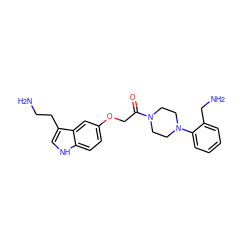 NCCc1c[nH]c2ccc(OCC(=O)N3CCN(c4ccccc4CN)CC3)cc12 ZINC000013743222