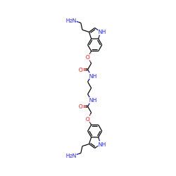 NCCc1c[nH]c2ccc(OCC(=O)NCCCNC(=O)COc3ccc4[nH]cc(CCN)c4c3)cc12 ZINC000013604980