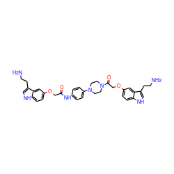 NCCc1c[nH]c2ccc(OCC(=O)Nc3ccc(N4CCN(C(=O)COc5ccc6[nH]cc(CCN)c6c5)CC4)cc3)cc12 ZINC000003919047