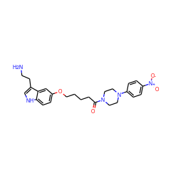 NCCc1c[nH]c2ccc(OCCCCC(=O)N3CCN(c4ccc([N+](=O)[O-])cc4)CC3)cc12 ZINC000013743214