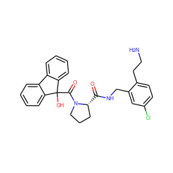 NCCc1ccc(Cl)cc1CNC(=O)[C@@H]1CCCN1C(=O)C1(O)c2ccccc2-c2ccccc21 ZINC000013641409