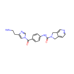 NCCc1cn(C(=O)c2ccc(NC(=O)N3Cc4ccncc4C3)cc2)cn1 ZINC000166911292