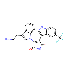 NCCc1cn(C2=C(c3c[nH]c4ccc(C(F)(F)F)cc34)C(=O)NC2=O)c2ccccc12 ZINC000029125631