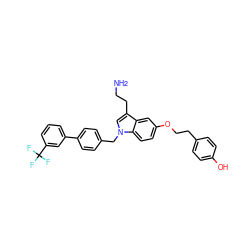 NCCc1cn(Cc2ccc(-c3cccc(C(F)(F)F)c3)cc2)c2ccc(OCCc3ccc(O)cc3)cc12 ZINC000049784080