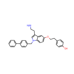 NCCc1cn(Cc2ccc(-c3ccccc3)cc2)c2ccc(OCCc3ccc(O)cc3)cc12 ZINC000049071317