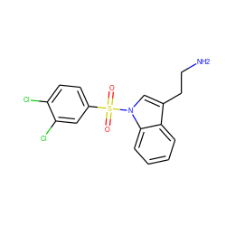 NCCc1cn(S(=O)(=O)c2ccc(Cl)c(Cl)c2)c2ccccc12 ZINC000014975927