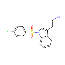 NCCc1cn(S(=O)(=O)c2ccc(Cl)cc2)c2ccccc12 ZINC000014975910