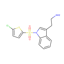 NCCc1cn(S(=O)(=O)c2ccc(Cl)s2)c2ccccc12 ZINC000014975936