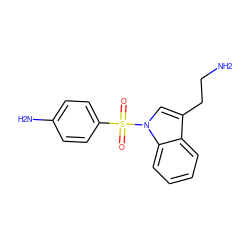 NCCc1cn(S(=O)(=O)c2ccc(N)cc2)c2ccccc12 ZINC000014975922