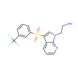 NCCn1cc(S(=O)(=O)c2cccc(C(F)(F)F)c2)c2cccnc21 ZINC000003927100