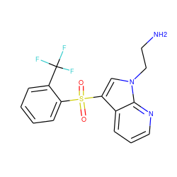 NCCn1cc(S(=O)(=O)c2ccccc2C(F)(F)F)c2cccnc21 ZINC000003927098