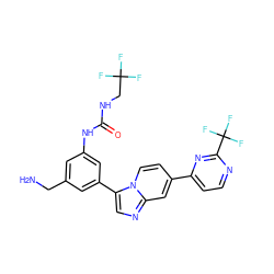 NCc1cc(NC(=O)NCC(F)(F)F)cc(-c2cnc3cc(-c4ccnc(C(F)(F)F)n4)ccn23)c1 ZINC000150337525