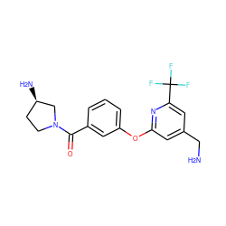 NCc1cc(Oc2cccc(C(=O)N3CC[C@@H](N)C3)c2)nc(C(F)(F)F)c1 ZINC001772643140