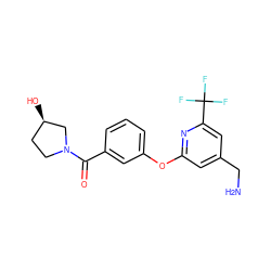 NCc1cc(Oc2cccc(C(=O)N3CC[C@@H](O)C3)c2)nc(C(F)(F)F)c1 ZINC001772579305