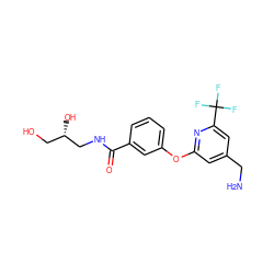 NCc1cc(Oc2cccc(C(=O)NC[C@@H](O)CO)c2)nc(C(F)(F)F)c1 ZINC001772570572