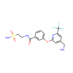 NCc1cc(Oc2cccc(C(=O)NCCS(N)(=O)=O)c2)nc(C(F)(F)F)c1 ZINC001772605523