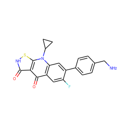 NCc1ccc(-c2cc3c(cc2F)c(=O)c2c(=O)[nH]sc2n3C2CC2)cc1 ZINC000028571152