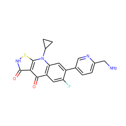 NCc1ccc(-c2cc3c(cc2F)c(=O)c2c(=O)[nH]sc2n3C2CC2)cn1 ZINC000028569671