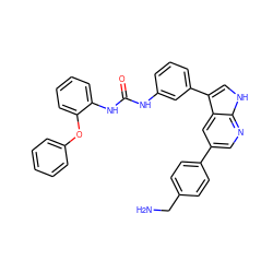 NCc1ccc(-c2cnc3[nH]cc(-c4cccc(NC(=O)Nc5ccccc5Oc5ccccc5)c4)c3c2)cc1 ZINC000039203035