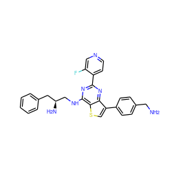 NCc1ccc(-c2csc3c(NC[C@@H](N)Cc4ccccc4)nc(-c4ccncc4F)nc23)cc1 ZINC000223676366