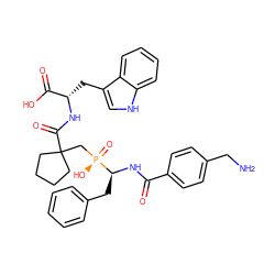 NCc1ccc(C(=O)N[C@@H](Cc2ccccc2)[P@](=O)(O)CC2(C(=O)N[C@@H](Cc3c[nH]c4ccccc34)C(=O)O)CCCC2)cc1 ZINC000029392626