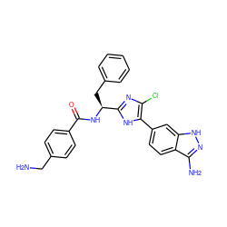 NCc1ccc(C(=O)N[C@@H](Cc2ccccc2)c2nc(Cl)c(-c3ccc4c(N)n[nH]c4c3)[nH]2)cc1 ZINC000034608070