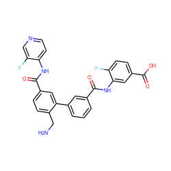 NCc1ccc(C(=O)Nc2ccncc2F)cc1-c1cccc(C(=O)Nc2cc(C(=O)O)ccc2F)c1 ZINC000299870949