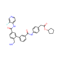 NCc1ccc(C(=O)Nc2ccncc2F)cc1-c1cccc(C(=O)Nc2ccc(CC(=O)OC3CCCC3)cc2)c1 ZINC000206446725