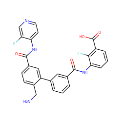 NCc1ccc(C(=O)Nc2ccncc2F)cc1-c1cccc(C(=O)Nc2cccc(C(=O)O)c2F)c1 ZINC000299868835
