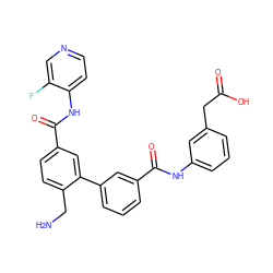 NCc1ccc(C(=O)Nc2ccncc2F)cc1-c1cccc(C(=O)Nc2cccc(CC(=O)O)c2)c1 ZINC000299871119