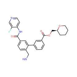 NCc1ccc(C(=O)Nc2ccncc2F)cc1-c1cccc(C(=O)OC[C@@H]2CCCCO2)c1 ZINC000096286482