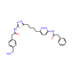 NCc1ccc(CC(=O)Nc2nnc(CCCCc3ccc(NC(=O)Cc4ccccc4)nn3)s2)cc1 ZINC000169698305