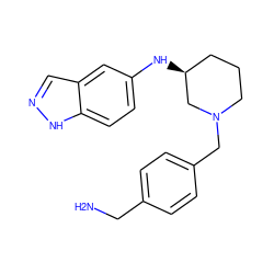 NCc1ccc(CN2CCC[C@H](Nc3ccc4[nH]ncc4c3)C2)cc1 ZINC000114336391